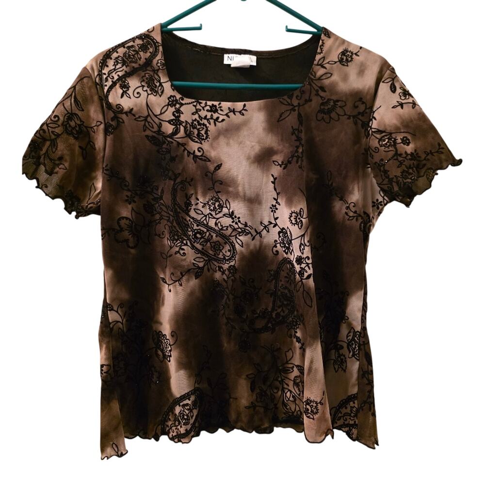 Vtg Y2K 90s Fairy Grunge Sqaure Neck Top Paisley Floral Whimsigoth Brown USA